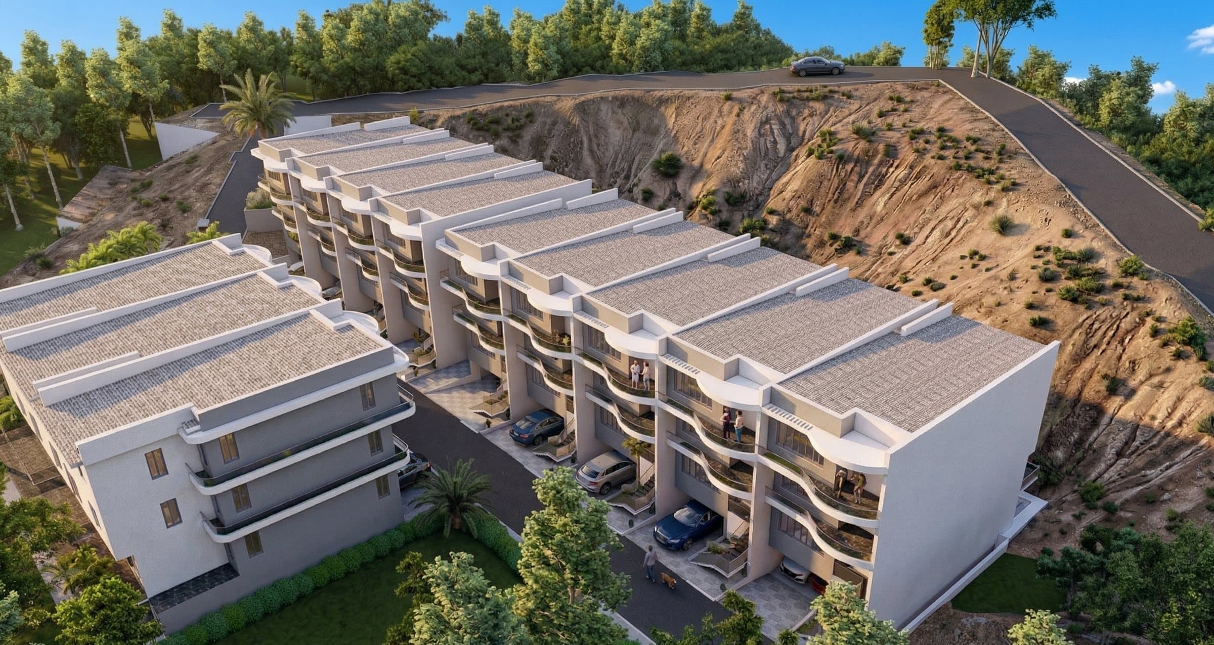 Terraced residences — hillside, stepping with the slope