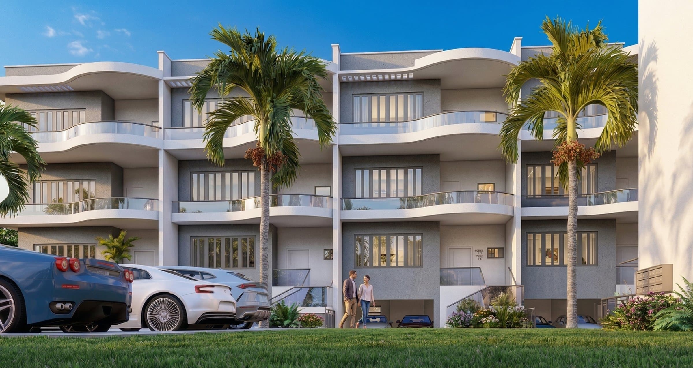 Terraced residences — front elevation, garages tucked below living