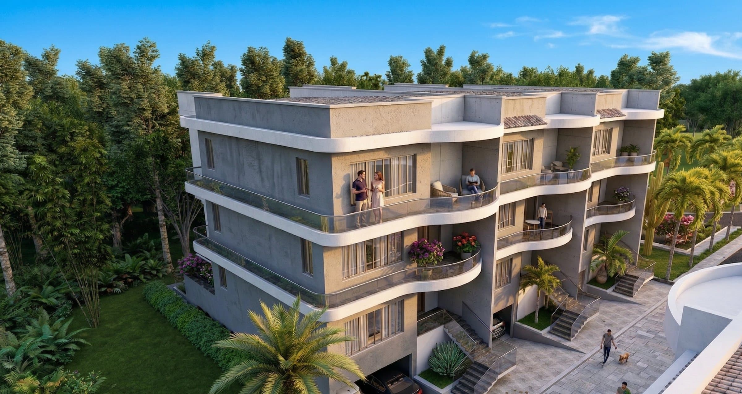 Terraced residences — roofscape, terraced massing, aerial